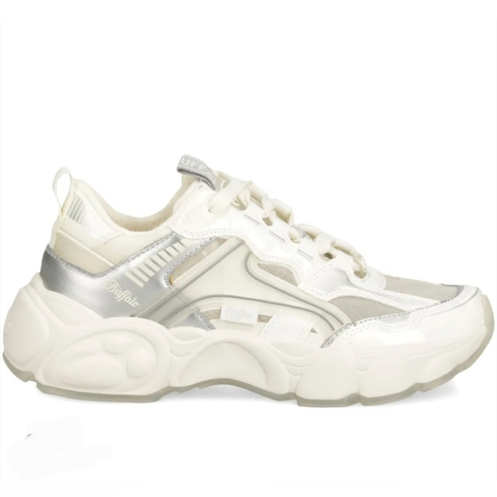 Buffalo NWOB  Women's CLD Run RT Trainer Off White, Gray & Silver Sneakers Sz 8